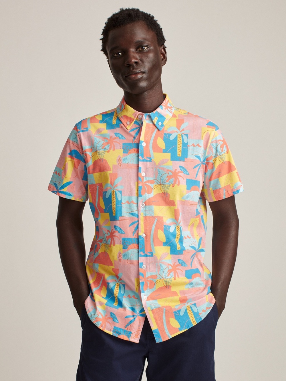 Bonobos Multi-Color Island Time Slim Fit Jersey Short Sleeve Shirt - Size XL